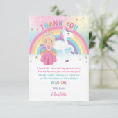 ブロンドプリンセスアンドレインボーユニコーンピンク誕生日 サンキューカード (スタンド正面)
