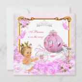 ブロンドプリンセスベビーシャワーピンク金ゴールドキャリッジ 招待状 (正面)