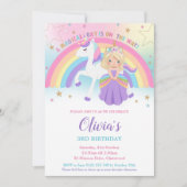 ブロンドプリンセスユニコーンバースデーパーティーレインボー 招待状 (正面)