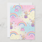 ブロンドプリンセスユニコーンバースデーパーティーレインボー 招待状 (裏面)
