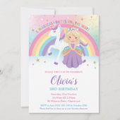 ブロンドプリンセスユニコーンバースデーパーティーレインボー 招待状 (正面)