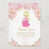 ブロンドプリンセス第1ファースト誕生日ピンクフローラ サンキューカード (正面/裏面)