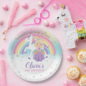 ブロンドプリンセス&ユニコーンバースデーパーティーレインボー ペーパープレート (パーティー)