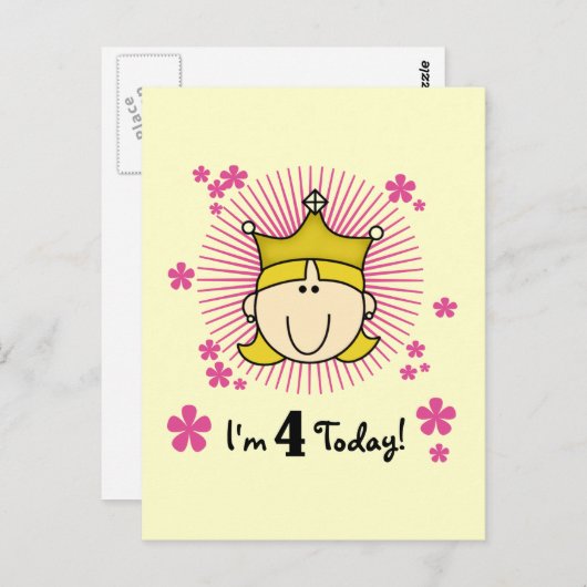 ブロンドプリンセス 4歳の誕生日Tシャツとプレゼント ポストカード (正面/裏面)