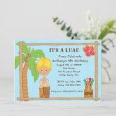 ブロンドヘアアロハルアウ（ハワイ式宴会）誕生日招待状 招待状 (スタンド正面)