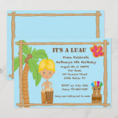 ブロンドヘアアロハルアウ（ハワイ式宴会）誕生日招待状 招待状 (正面/裏面)