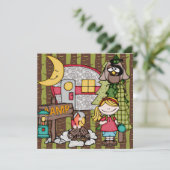 ブロンドヘアガールキャンピング誕生日招待状 招待状 (スタンド正面)