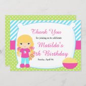 ブロンドヘアガールスリーポバースランバーパーティー誕生日 サンキューカード (正面/裏面)