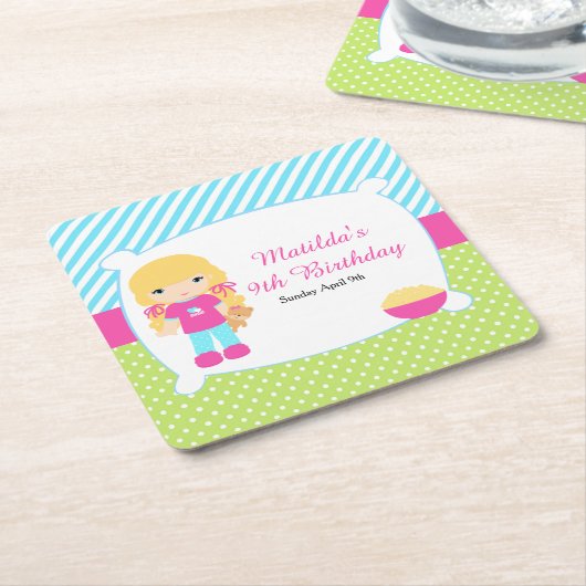 ブロンドヘアガールスリーポバースランバーパーティー スクエアペーパーコースター (アングル)