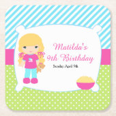 ブロンドヘアガールスリーポバースランバーパーティー スクエアペーパーコースター (正面)