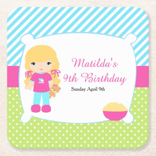 ブロンドヘアガールスリーポバースランバーパーティー スクエアペーパーコースター (正面)