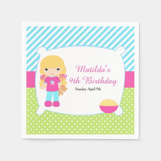 ブロンドヘアガールスリーポバースランバーパーティー スタンダードカクテルナプキン (正面)