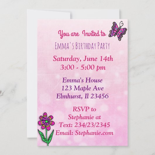 ブロンドヘアコーカサス妖精誕生日 招待状 (裏面)