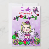 ブロンドヘアコーカサス妖精誕生日 招待状 (正面)