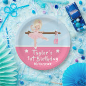 ブロンドヘアバレリナピンクトゥチュウ誕生日紙プラ ペーパープレート (パーティー)