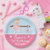 ブロンドヘアバレリナピンクトゥチュウ誕生日紙プラ ペーパープレート (パーティー)