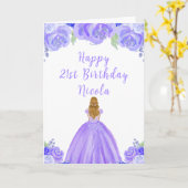 ブロンドヘアプリンセスパープルフローラ誕生日パーティー カード (黄色い花)