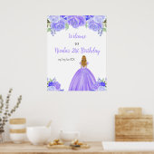 ブロンドヘアプリンセスパープル誕生日ウェルカム ポスター (キッチン)