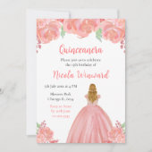 ブロンドヘアプリンセスピンクフローラキンセアニェラ 招待状 (正面)