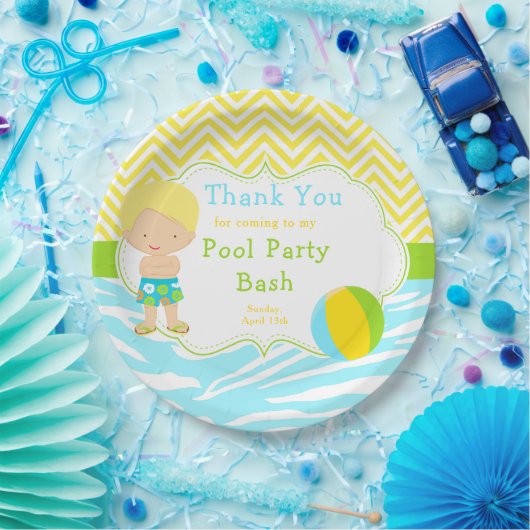ブロンドヘアボーイプールパーティーバッシュパーティー ペーパープレート (パーティー)