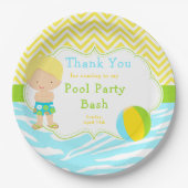 ブロンドヘアボーイプールパーティーバッシュパーティー ペーパープレート (正面)