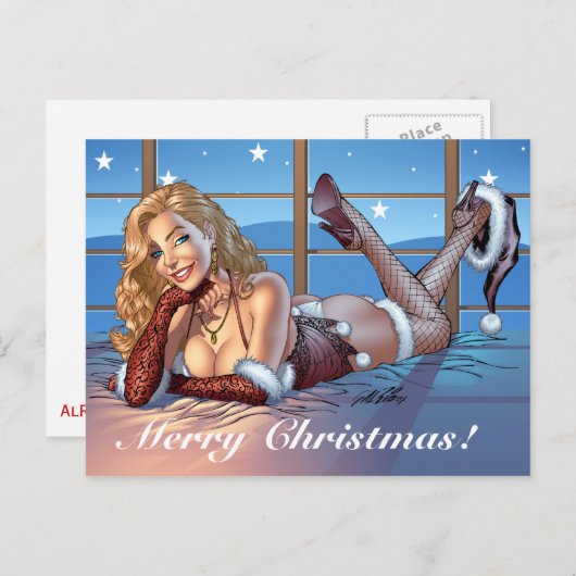 ブロンドヘア、ブルーアイド美しいイラストレーション- Al Rio シーズンポストカード (正面/裏面)