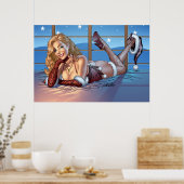 ブロンドヘア、ブルーアイド美しいイラストレーション- Al Rio ポスター (キッチン)