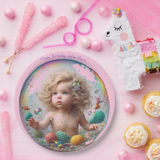 ブロンドベビーマーメイドバブル ペーパープレート (パーティー)