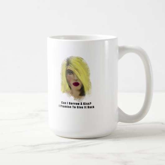 ブロンドボンシェル女性がキスを借りる コーヒーマグカップ (右)