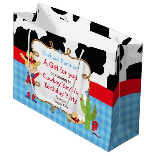 ブロンドボーイカウボーイウェスタン誕生日ありがとう ラージペーパーバッグ (正面アングル)