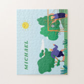 ブロンドボーイズサッカー選手イラストレーションキッズネーム ジグソーパズル (縦)