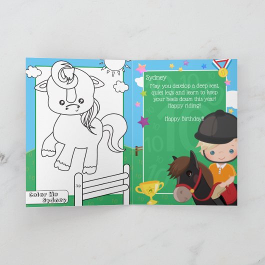 ブロンドボーイズ馬術カラーリングページ誕生日 カード (内部)