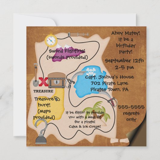 ブロンドボーイパイレーツシップカスタム誕生日招待状 招待状 (裏面)