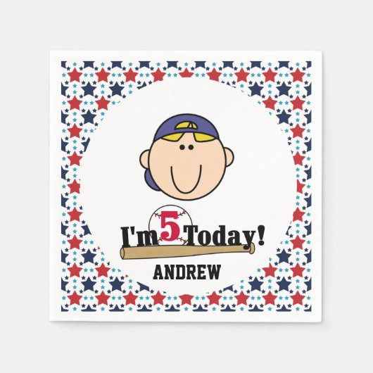 ブロンドボーイベースボール5番誕生日紙ナプキンス スタンダードカクテルナプキン (正面)