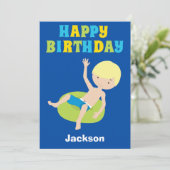 ブロンドボーイ泳ぐ人カスタムキッズハッピーバースデー カード (スタンド正面)
