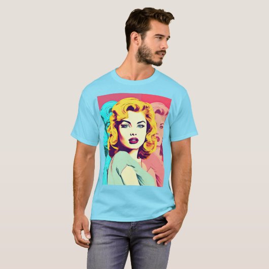 ブロンドポップ・アートのアートガール Tシャツ (正面フル)