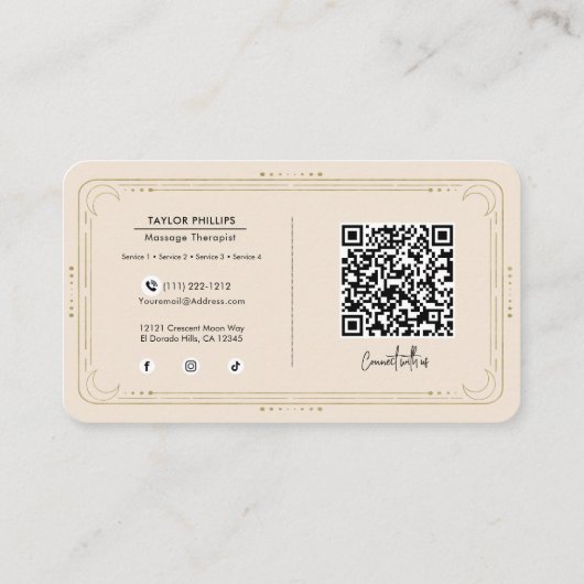 ブロンドマッサージセラピストタロットソーシャルメディアQR 名刺 (裏面)