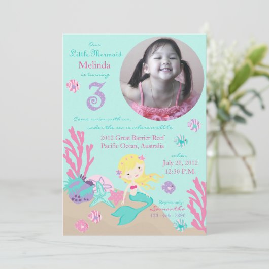 ブロンドマーメイドサード誕生日 招待状 (スタンド正面)