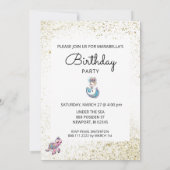 *~*ブロンドマーメイドシータートルグリッター誕生日 招待状 (裏面)