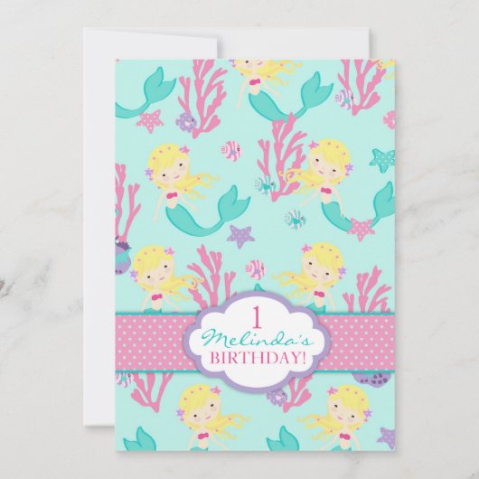 ブロンドマーメイドファースト誕生日 招待状 (裏面)