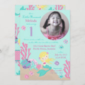 ブロンドマーメイドファースト誕生日 招待状 (正面/裏面)