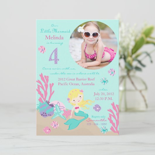 ブロンドマーメイドフォース誕生日招待状 招待状 (スタンド正面)