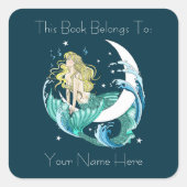 ブロンドマーメイドムーンファンタジーアールデコ蔵書票 スクエアシール (正面)