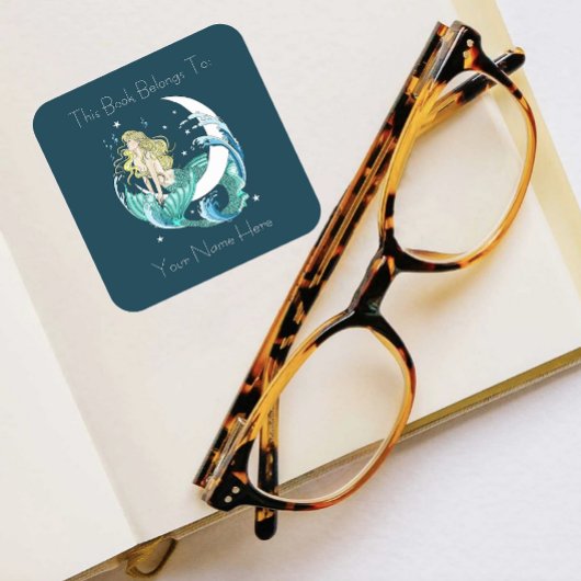 ブロンドマーメイドムーンファンタジーアールデコ蔵書票 スクエアシール