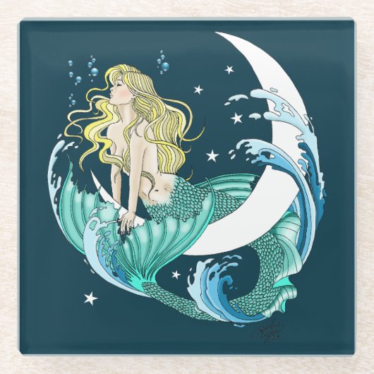 ブロンドマーメイドムーンファンタジーアールデコ ガラスコースター (正面)
