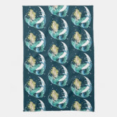 ブロンドマーメイドムーンファンタジーアールデコ キッチンタオル (縦)