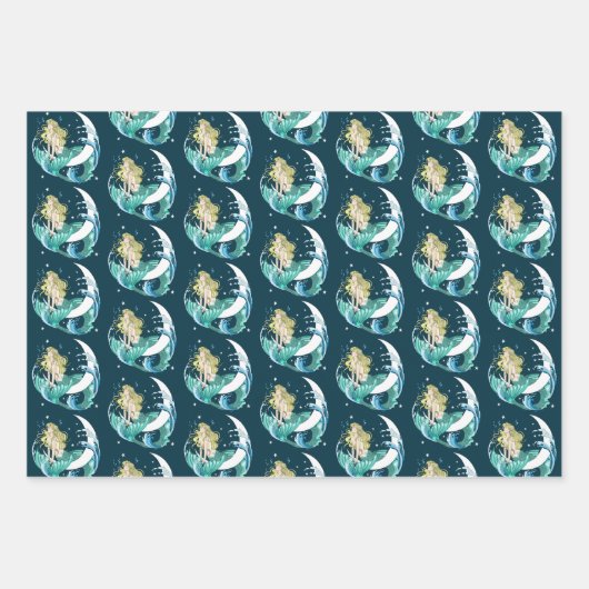 ブロンドマーメイドムーンファンタジーアールデコ ラッピングペーパーシート (正面)