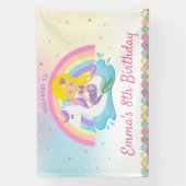 ブロンドマーメイドユニコーンプール誕生日へようこそ 横断幕 (縦)