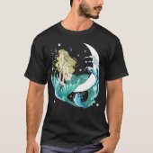 ブロンドマーメイド三日月ファンタジーアールデコ Tシャツ (正面)