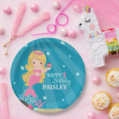 ブロンドマーメイド誕生日 ペーパープレート (パーティー)